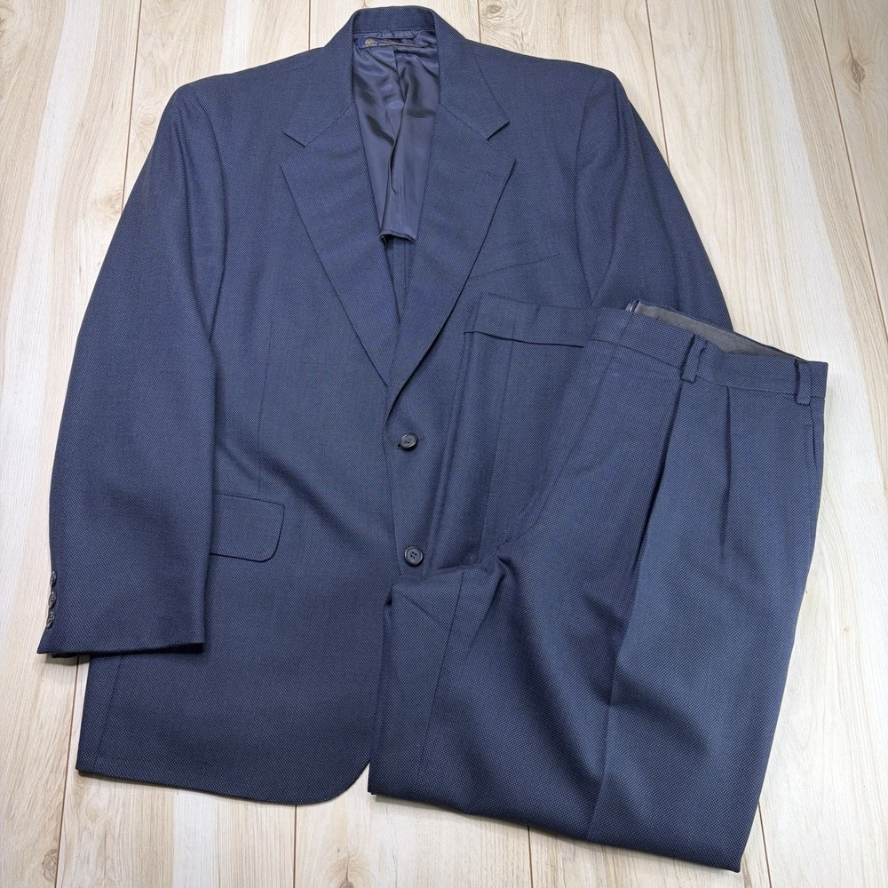 VTG Brooks Brothers Makers Wool Birdseye Half-Lined Suit Navy Mens 44R 36x28